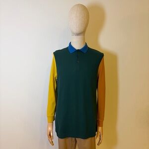 ASOS Men's Colorblock Long Sleeve Polo Shirt - Green/Yellow/Orange - Size M